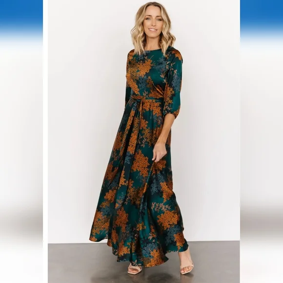 Baltic Born Teal and Rust Floral Long Sleeve Dress - Picture 1 of 10
